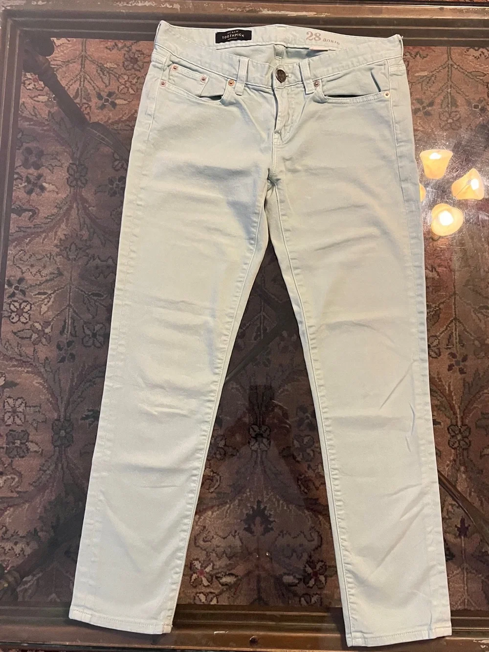 J.Crew Toothpick Jeans 28P Light Mint Skinny Ankle Denim